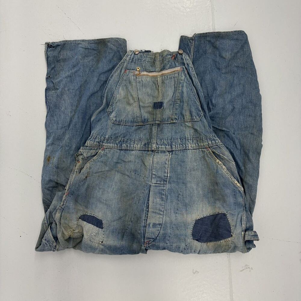 Vintage 50s N&W Blue Denim Distressed Overalls 38x27